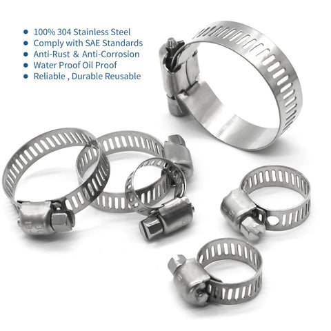 Set of 25 stainless steel hose clamps, 1/4–1/2 in worm-gear clamps for pipes, Amazon brand