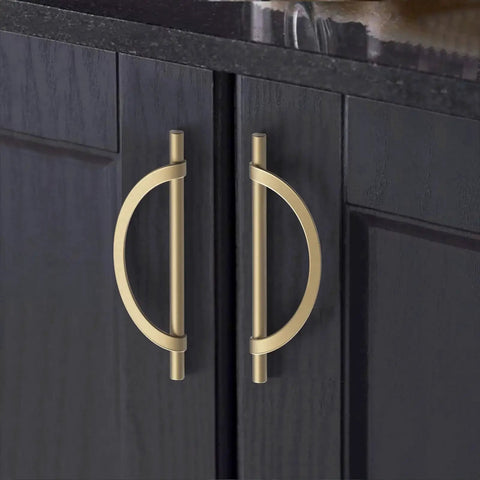 10 Pack Brushed Gold Half Moon Cabinet Pulls With 5 Inch Hole Centers 128mm Zinc Alloy Durable Kitchen Cabinet Hardware Installed