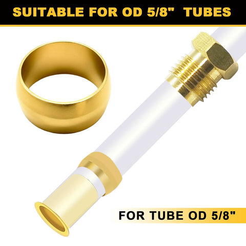 Brass compression sleeves and ferrules for 5/8 in tubes, gold-tone, 25pcs set.