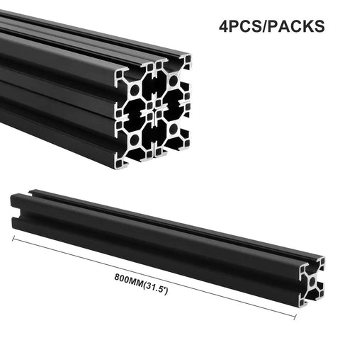 3030 Aluminum Extrusion T Slot Black 800mm 4 Pack European Standard 30x30 Aluminum Profile For DIY CNC Robotics Frames Beefy T Slot Rail System Heavy Duty Modular Build