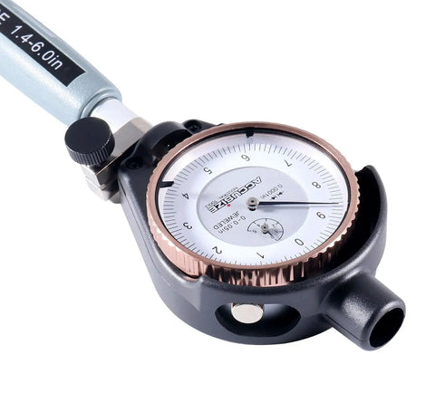 Close-up of Dial Bore Gauge Set With 1.4 To 6 Inch Range And 0.0001 Inch Graduation, carbide tips, bezel lock by Accusize.