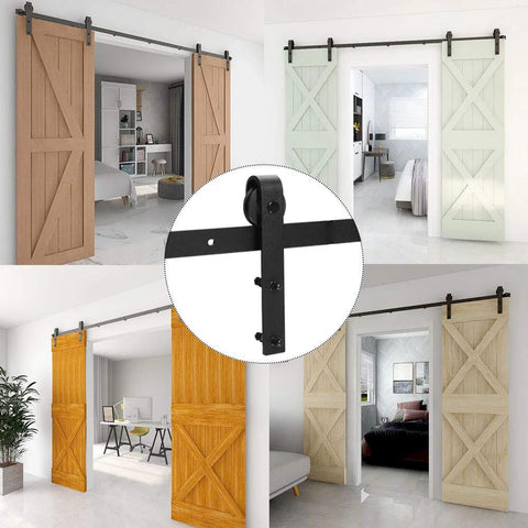 5.5 Foot Sliding Barn Door Hardware Kit Heavy Duty Track For Double Wood Doors Smooth Quiet Operation Easy To Install