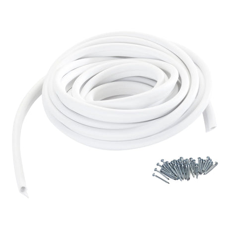 White vinyl gasket weatherseal coil for doors and windows, 17 ft, with screws