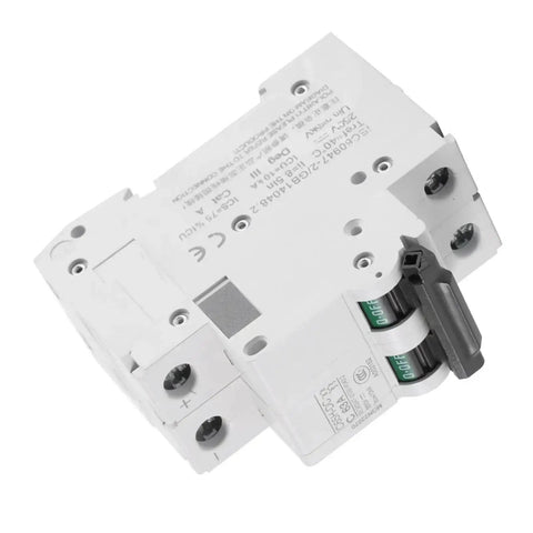 DC Two Pole Circuit Breaker 2P 250V 63A Din Rail Mounted Miniature Breaker with fast trip, side view
