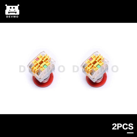 Top view of two Red Mushroom Emergency Stop Push Button Switch 22mm CNC DPST Latching E Stop with 1NO and 1NC contacts.