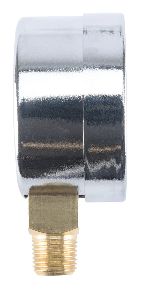 Performance Tool W10055 air gauge, 0–200 PSI, chrome metal housing with brass 1/4 in NPT threaded fitting