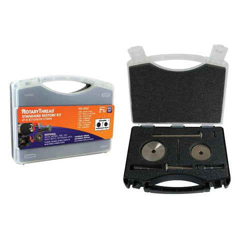 Universal Thread Repair Kit Set With All In One Thread Files for internal and external thread restoration, case open and closed view.