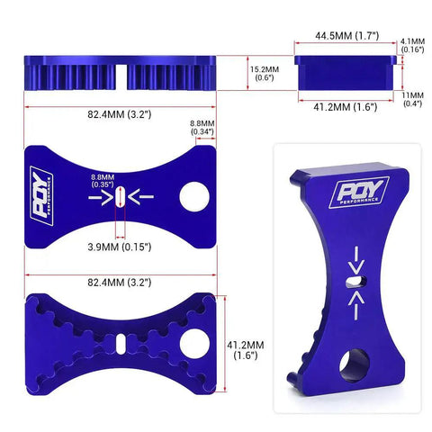Blue PQY cam gear lock timing belt installation tool set, front view with gear wheel, plates, and handle.