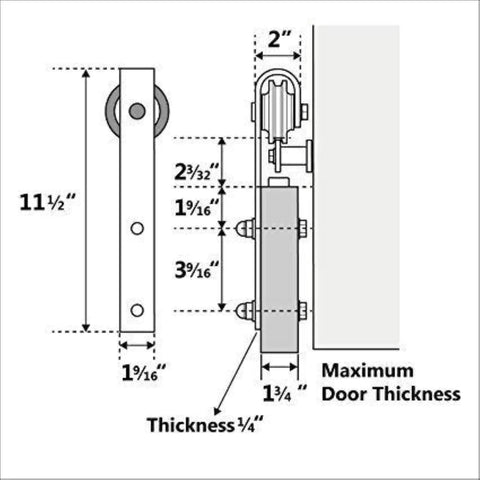 Technical diagram showing dimensions for 36 In By 84 In Knotty Pine Sliding Barn Door Kit With Hardware In Kona Coffee Smoky Gray Dope Finish.