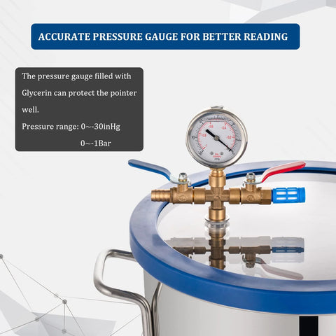 P PBAUTOS 9-gallon tempered glass vacuum chamber with brass valve manifold and pressure gauge