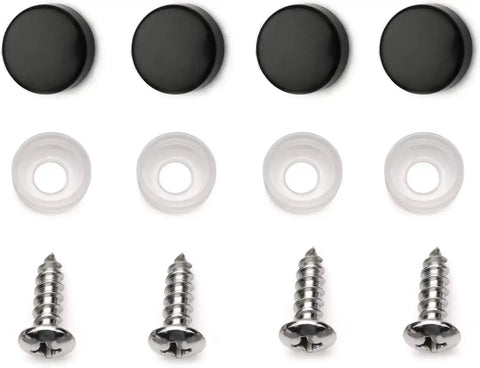 Screws and caps included with Stainless Steel License Plate Backing Reinforcement Plate Black 12x6 1mm Thick Heavy Duty
