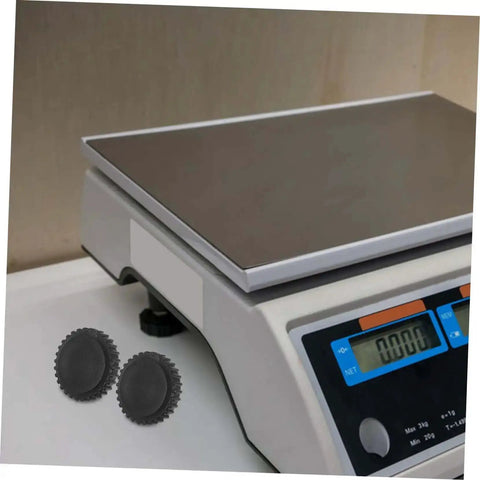 4 Pcs Grippy No Slip Rubber Feet With Threaded Base For Food Scales And Industrial Platforms, shown next to digital scale