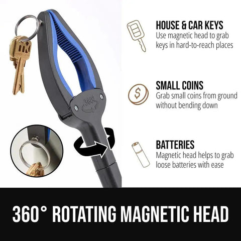 Ergonomic Rubber Lined Claw Reacher Tool For Seniors With No Slip Grip 360 Degree Rotating Head Foldable Trash Picker Handicap Helper Long Reach Grabber