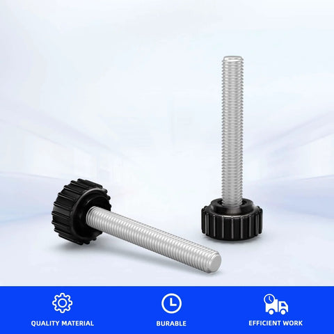 M6 X 15mm Threaded Knurled Thumb Screws With Round Plastic Clamping Knobs, Black Carbon Steel, 6 Pack