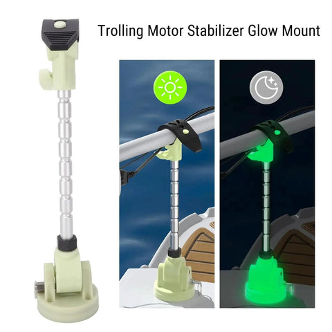 Front view of Yunseity trolling motor stabilizer glow mount with adjustable aluminum rod and locking clamp