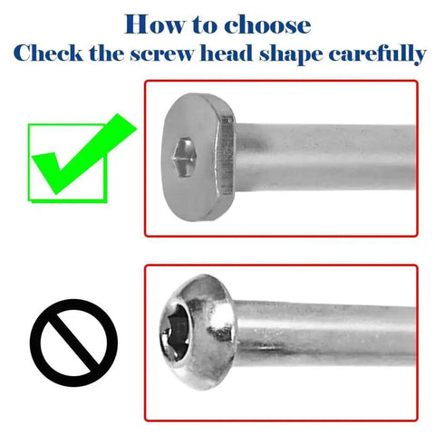 Comparison of screw head shapes for Rear Wheel Screw Set for Foldable Micro Mini 3 Wheel Kids Scooter Fix Kit, M8x65mm Axle Bolts and Spacers, Black