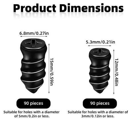 60 Pack Tire Repair Nails Rubber Plugs Self Service Kit For Auto Motorcycle Car Truck Tractor Includes 30 Small 30 Large Plugs In Sizes 5.3x12mm And 6.8x15mm For Quick Puncture Repairs On The Go, showing product dimensions for large and small plugs.