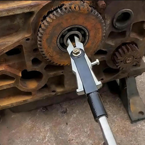 Internal Bearing Puller Tool With Double Headed Slide Hammer U Shaped Disassembly Claw and Expandable Collets in use on machinery