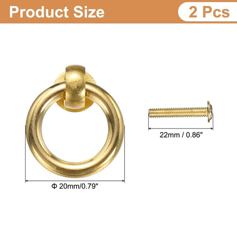 Brass Ring Drawer Pulls Set 2 Pieces 0.79 Inch Gold Tone Cabinet Knobs And Drawer Rings With Screws For Dresser Closet Cupboard 20mm