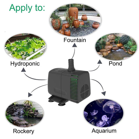 Knifel submersible pump, 880 GPH (3500 L/H), compact gray pump for fountain, pond, aquarium, hydroponics, rockery