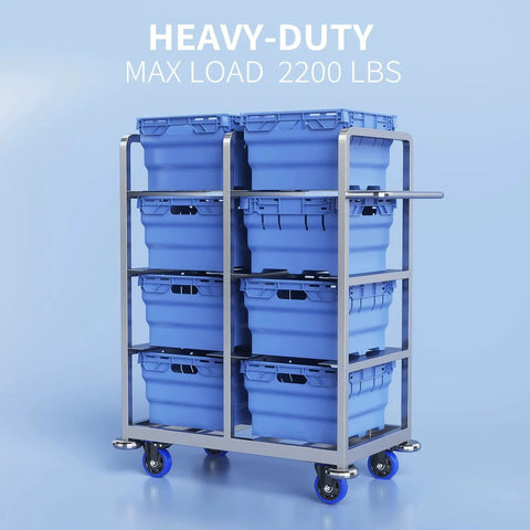 Trolley with blue bins using 5 Inch Caster Wheels With Safety Dual Locking Heavy Duty Set Of 4 Industrial Swivel Casters 2400 Lbs