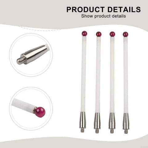 CMM Touch Probe Stylus Set With Lightweight Ceramic Stem And 6mm Ball For Pro Grade Precision, 4 Pack With Threaded Shank