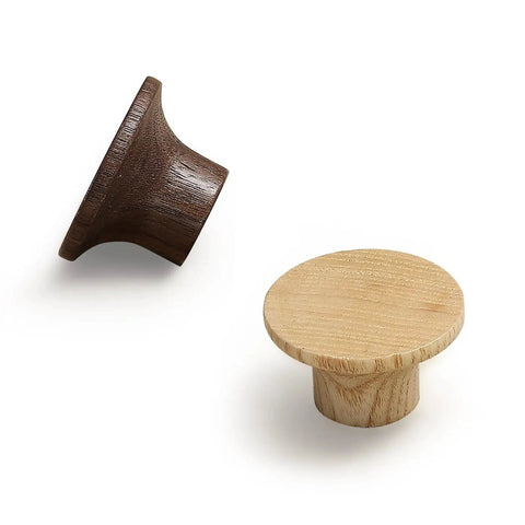 12 Pack Round Wooden Cabinet Door Handles Single Hole Knobs Minimalist Chinese Style Drawer Pulls, two different wood finishes