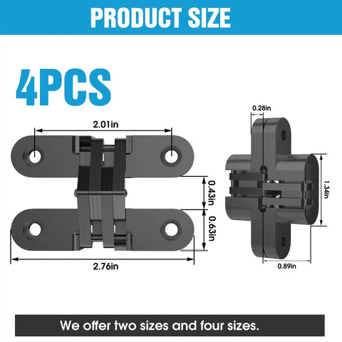 Hidden Cabinet Door Hinges 180 Degree Concealed Cross Hinges In Black Zinc Alloy 4 Pack dimensions diagram