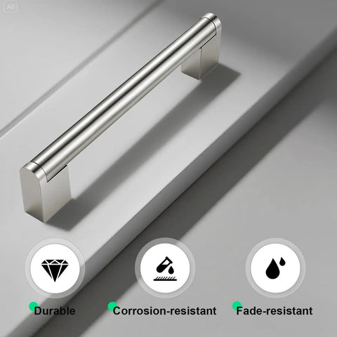Brushed Nickel Cabinet Pulls Set of 5, 6.25 Inch Hole Spacing, 14mm Tube Diameter, Modern Kitchen and Bathroom Cabinet Handles, Durable Stainless Steel and Zinc Alloy Construction, Easy Mounting Hardware Included