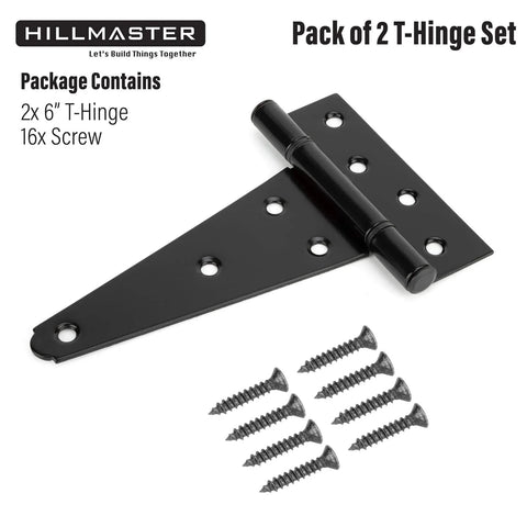 Heavy Duty 6 Inch T Strap Gate Hinges For Shed Doors And Wooden Fences Black Powder Coated 2 Pack with screws