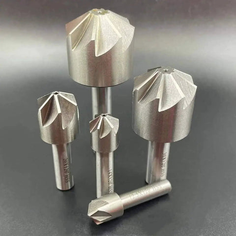 Front view of 120 Degree Chamfer Milling Cutter HSS End Mill For Deburring And Chamfering Straight Shank Countersink Drill Bit