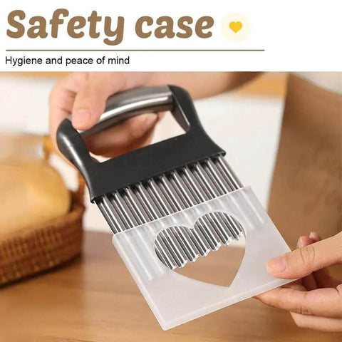 Two Pack Stainless Steel Crinkle Cutter With Wavy Blades For Perfect Crinkle Fries And Veggie Slices shown in a safety case.