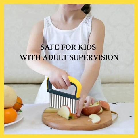 Child using Two Pack Wavy Crinkle Cutter Knife For Veggies And Fruits Stainless Steel Chopper Tool With Safe Grip slicing apple