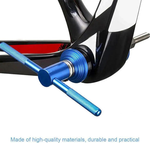 Universal Bicycle Headset Press Tool For Easy Installation Of Headset Bearings And Cups shown installed on bike frame