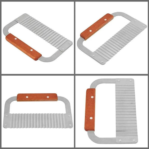 Crinkle Cutter Wavy Slicer For Veggies And Fries A Must Have Stainless Steel Crinkle Cutting Tool with wavy blade and wooden handle