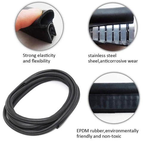 20 Ft Car Door Weather Stripping Seal With Side Bulb Push On EPDM Foam Rubber Gasket Stainless Steel Clips Waterproof Noise Blocking