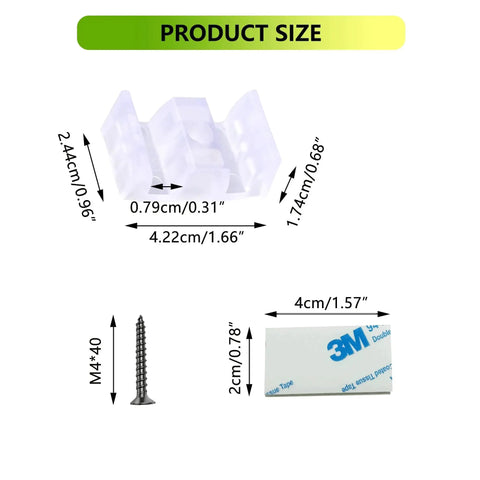 Dimensions and components of 8 Pack Clear Shower Door Bumpers With Screws And Adhesive For Glass Doors