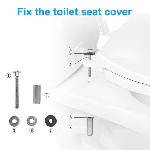 Heavy Duty Toilet Seat Bolts Kit 2Pcs Universal Fit Stainless Steel 304 with installation view and components layout by CHIALLCO