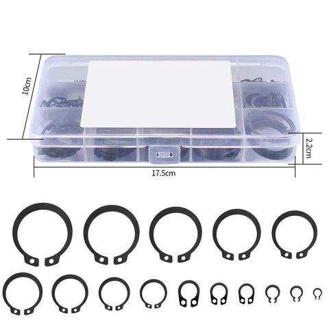 350 Pieces Retaining Rings Kit External Circlips Snap Rings C Clips Assortment Set In 15 Sizes Heavy Duty 65Mn Steel case
