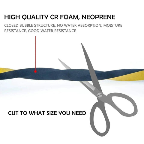 Weather Stripping Foam Tape 2 Pack 1 Inch Wide And Three Quarter Inch Thick With Adhesive For Doors And Automotive Air Conditioner Seal Easy Cut Flexible Neoprene Foam For Drafty Windows And Cars CloudBuyer being cut with scissors