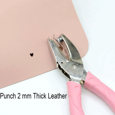 Heart Shaped Hole Punch For Crafting, 6.3 Inch Handheld Paper Punch with 1/4 Inch Heart Hole, punching 2mm pink leather