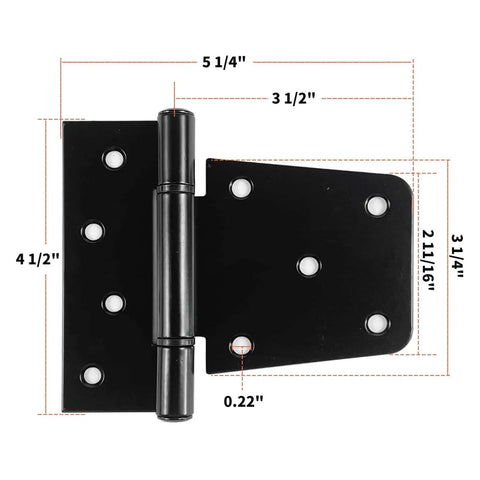 Heavy Duty Gate Hinges 3.5 Inch 4 Pack Black Iron Square Barn Hinges with measurements shown