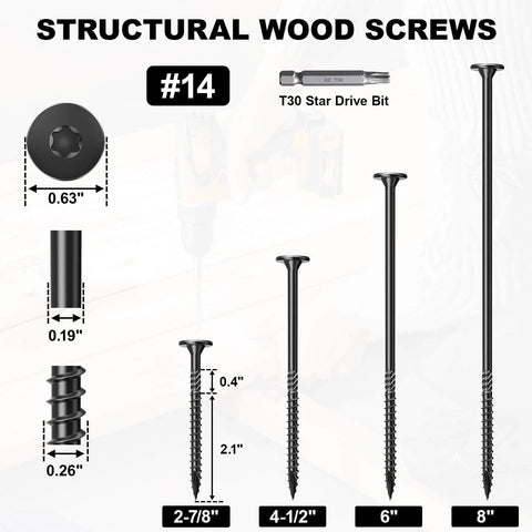 Beefy Workhorse Heavy Duty Outdoor Wood Screws 6 Inch Torx Star Drive Black Finish for Timber Decking Landscaping Log and Lumber