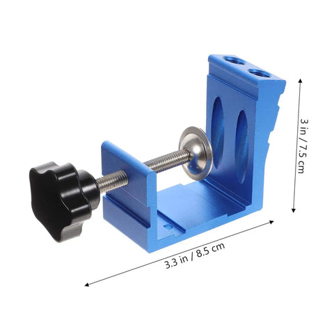 Pocket Hole Jig Handy Woodworking Tool For DIY Carpentry Easy To Use For Cabinets And Furniture Assembly With Double 15 Degree Drill Guide For Precise Screw Connections And Clean Hidden Joints Pro Grade Aluminum Alloy Construction, blue jig with dimensions.
