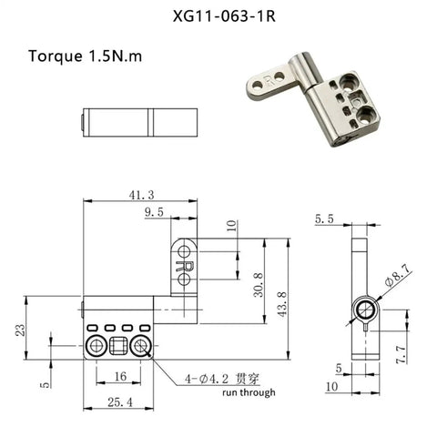 Zinc alloy damping hinge with 360° rotatable torque shaft; model XG11-063-R-1.5N.m, Amazon.