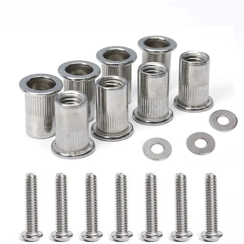 Stainless Steel 1/4-20 Rivet Nuts And Bolts 3/4 Inch Button Head Socket Cap Screws 1/4-20 Flat Washers Rivnut Nutsert 30 Set