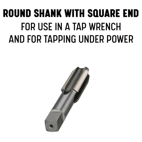 Three Eighths Inch 16 UNC High Speed Steel Tap with square end and round shank for tapping under power, Drill America Brand