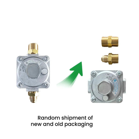 Grill Ready Gas Regulator For Natural Gas And LPG With Easy Adjustable High Precision One Half Inch Inlet And Outlet Includes Two Brass One Half Inch NPT Adapters Ideal For Home Appliances Grills Heaters And Outdoor Cooking Setups By FENDITEK showing new and old packaging