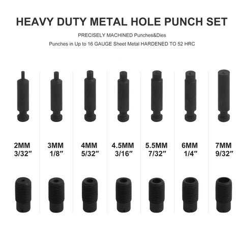 Heavy Duty Hole Punch Set Built To Last With Chrome Vanadium Steel Punches 3/32 In By 9/32 In for precise sheet metal cutting