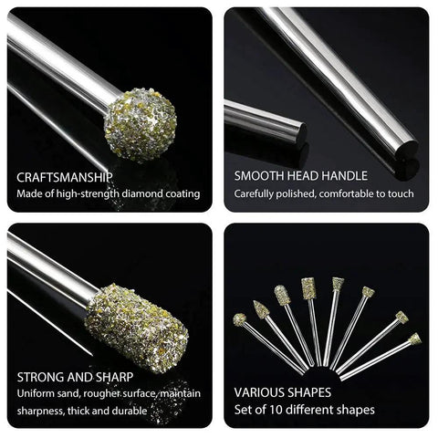 Image of 60 Grit Diamond Grinding Bits Pro Grade For Dremel Rotary Tool Set Of 20 with various shapes and high-strength diamond coating.